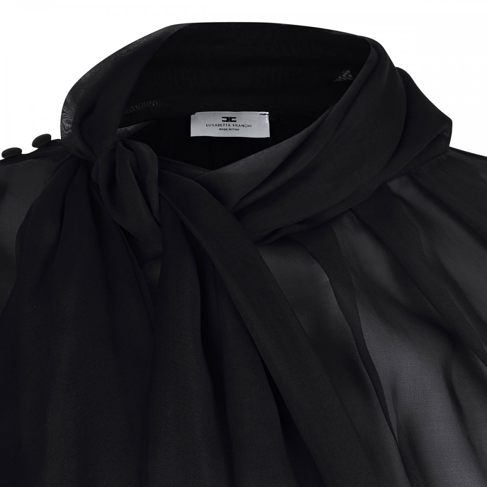 Silk voile tie-neck blouse