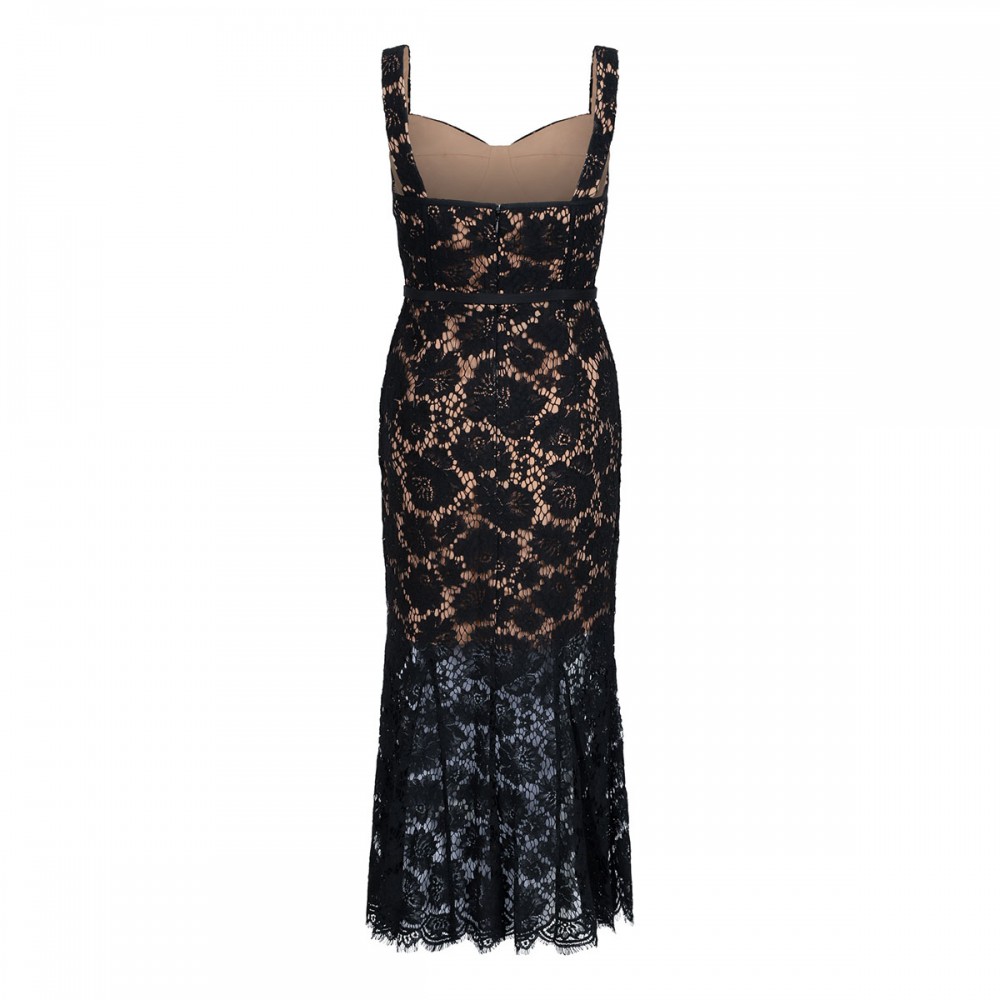 Black fine lace midi dress
