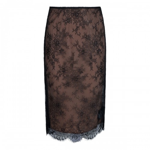 Black lace midi skirt