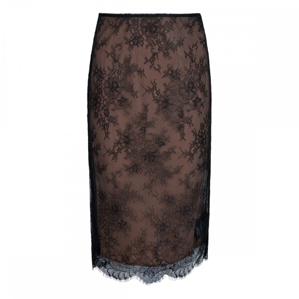 Black lace midi skirt