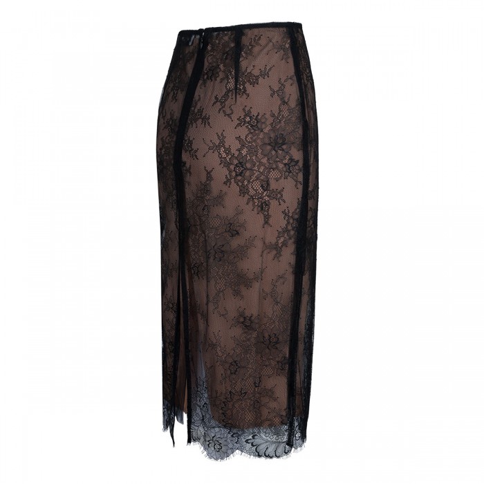Black lace midi skirt