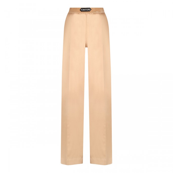 Pale beige silk satin pajama pants