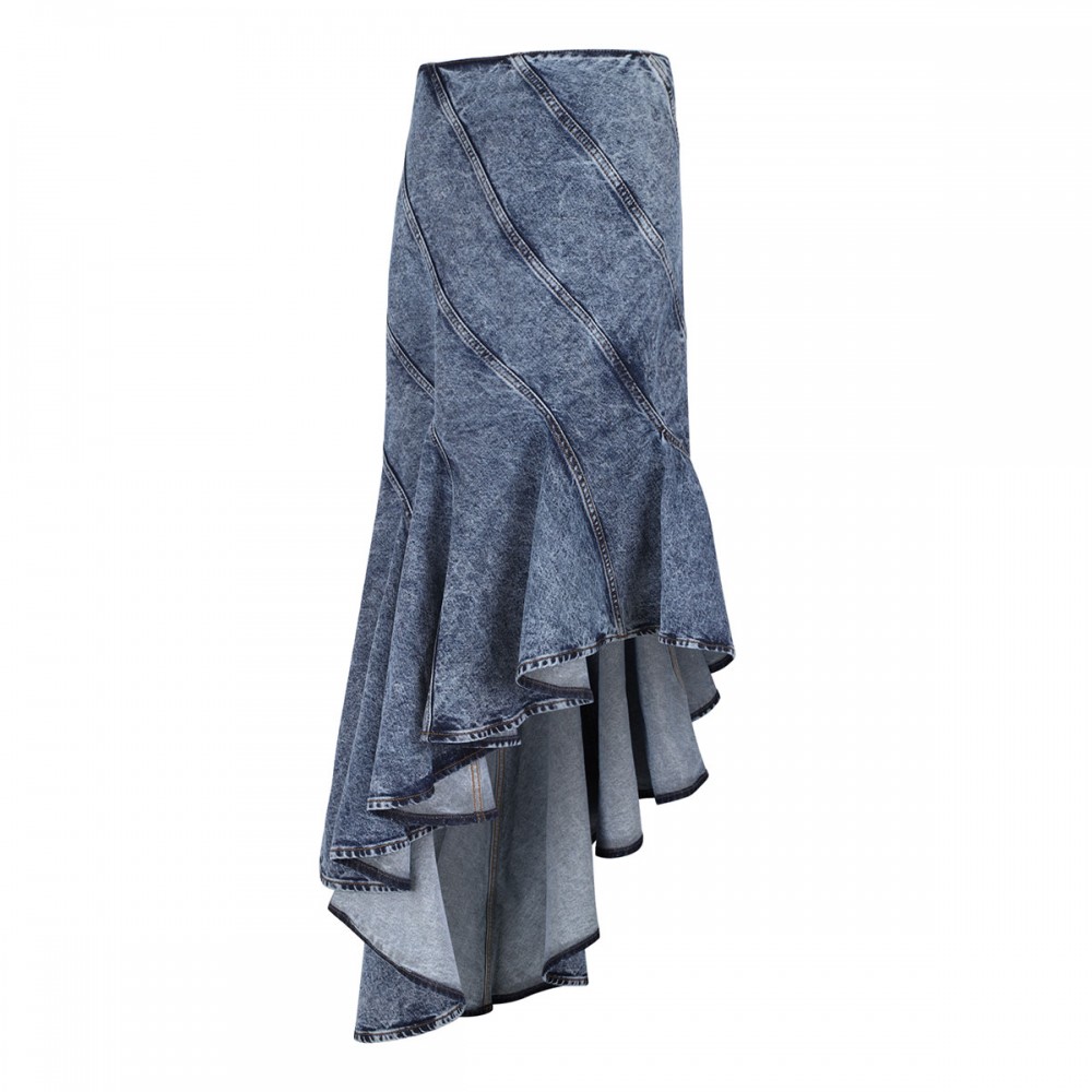 Denim spiral midi skirt