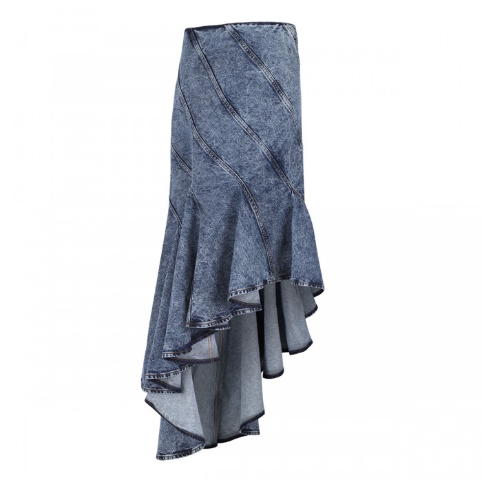 Denim spiral midi skirt