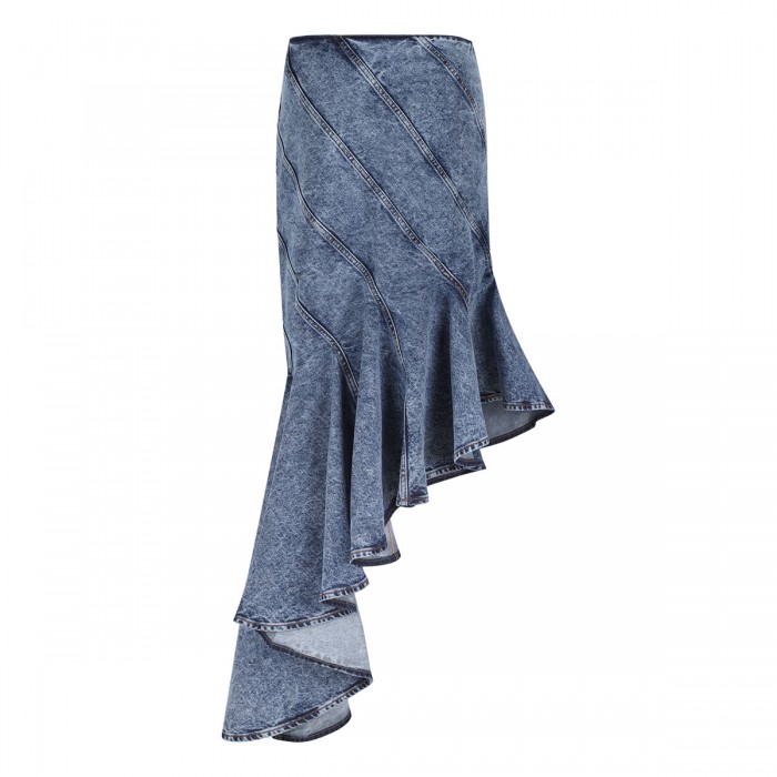Denim spiral midi skirt