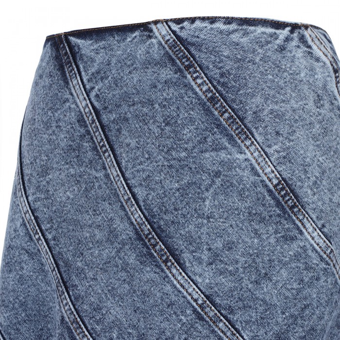 Denim spiral midi skirt