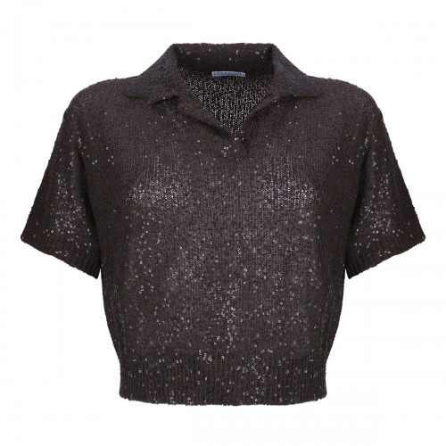 Sequins knit polo shirt