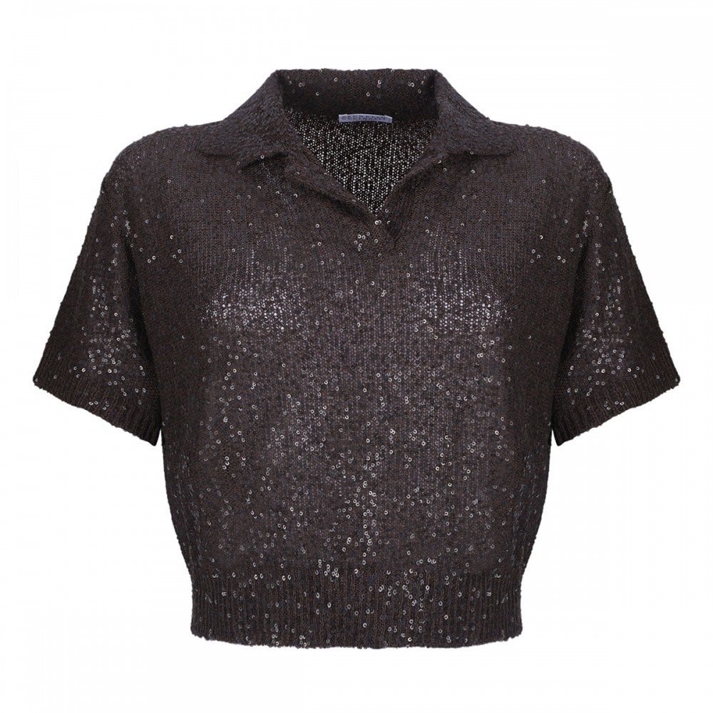 Sequins knit polo shirt