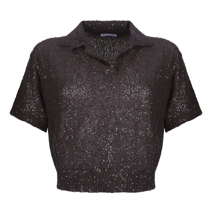 Sequins knit polo shirt