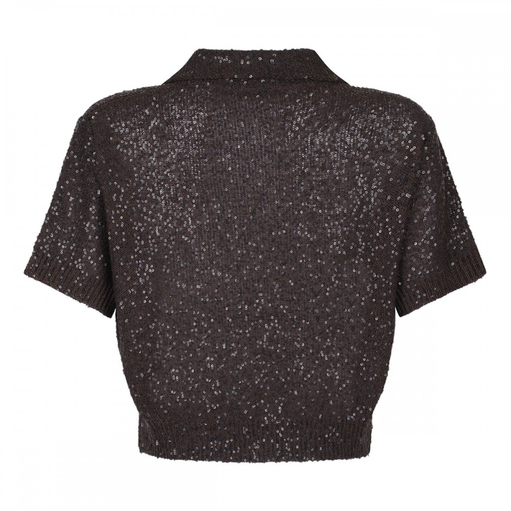 Sequins knit polo shirt