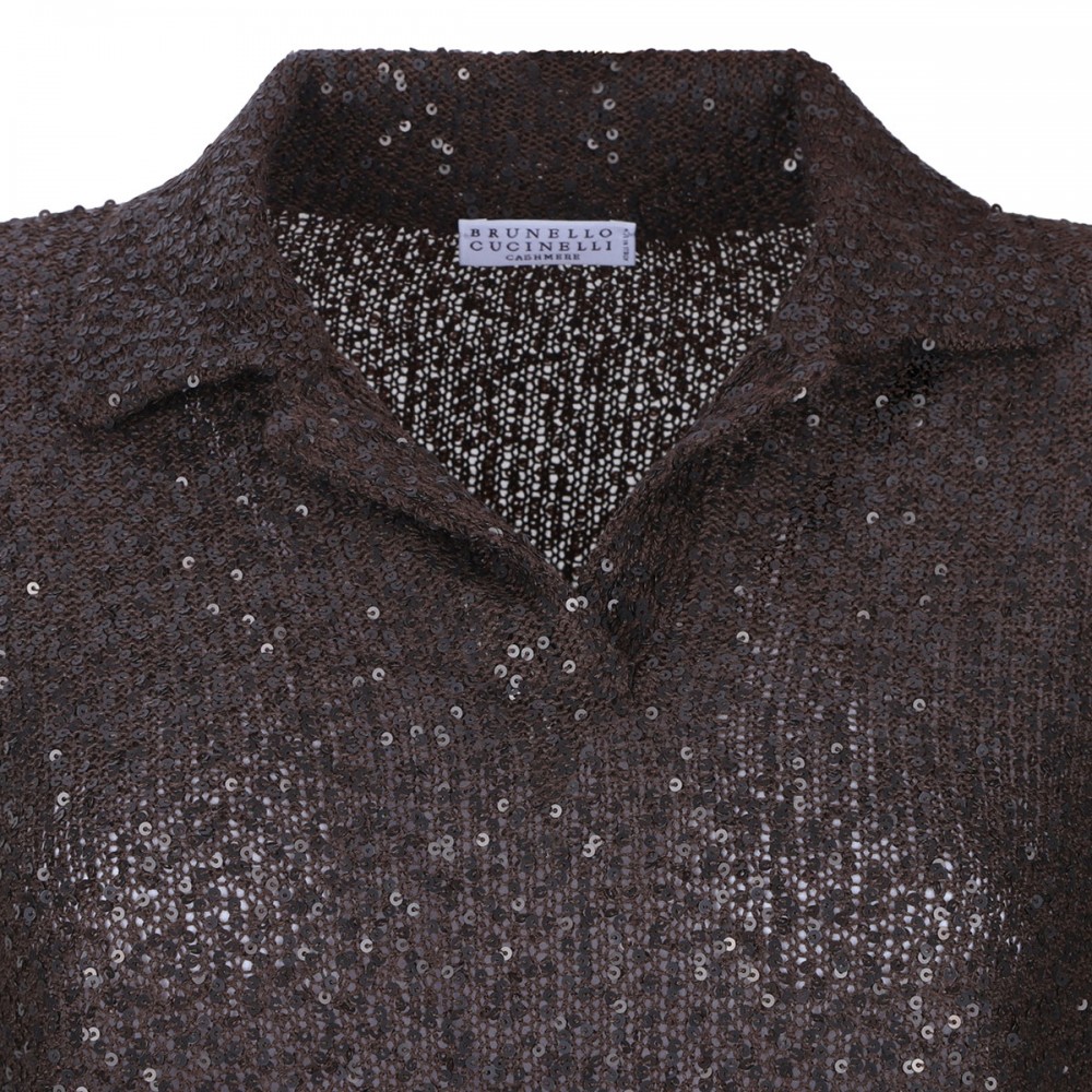 Sequins knit polo shirt
