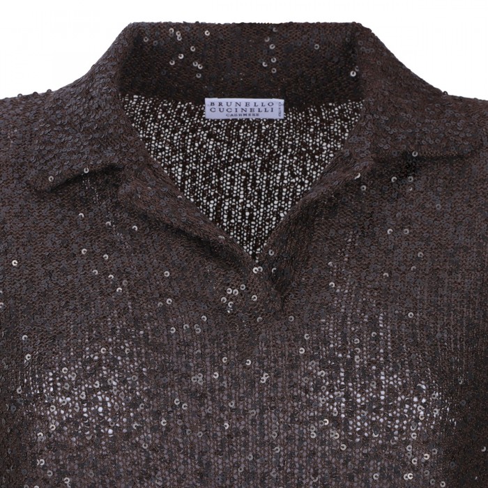 Sequins knit polo shirt