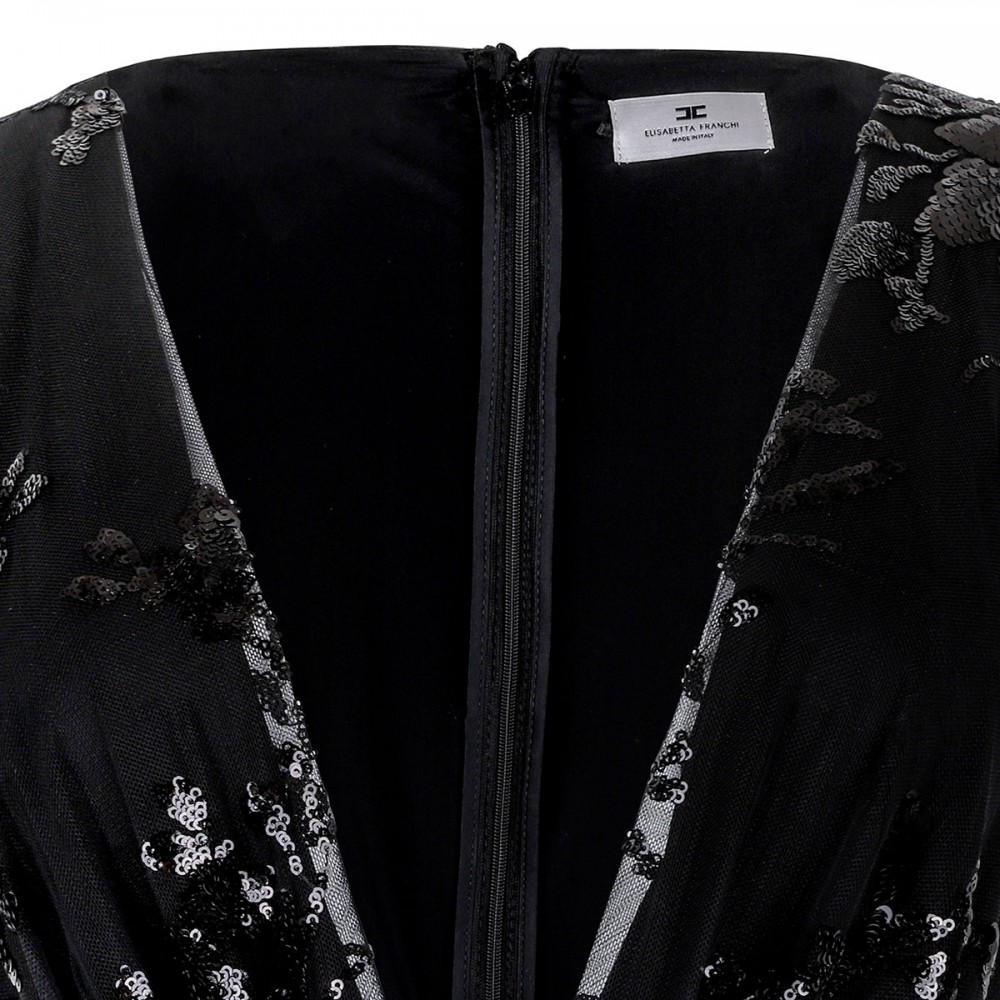 Black sheer dress with sequin embroidery