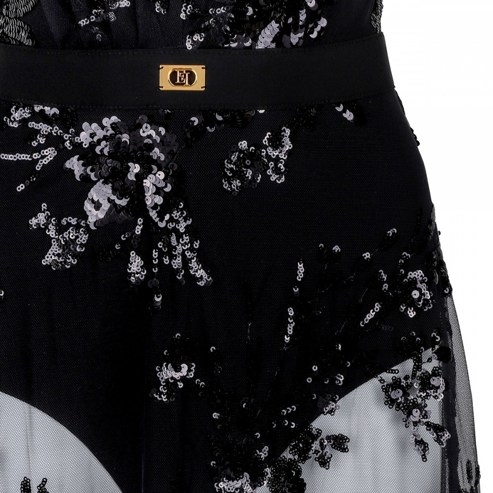 Black sheer dress with sequin embroidery