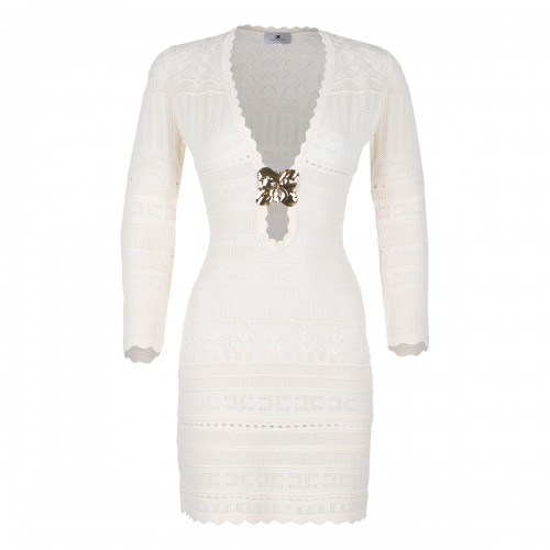 Knit dress with jewel flower