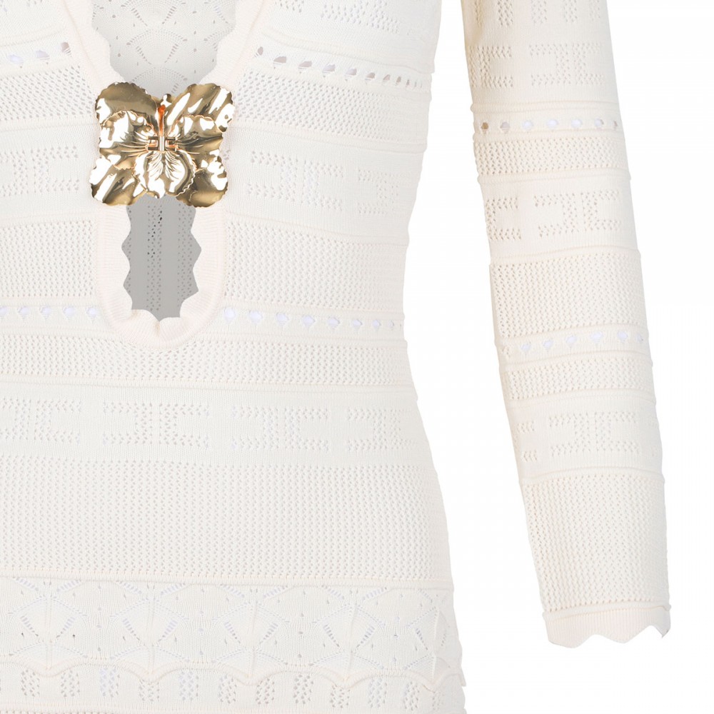 Knit dress with jewel flower