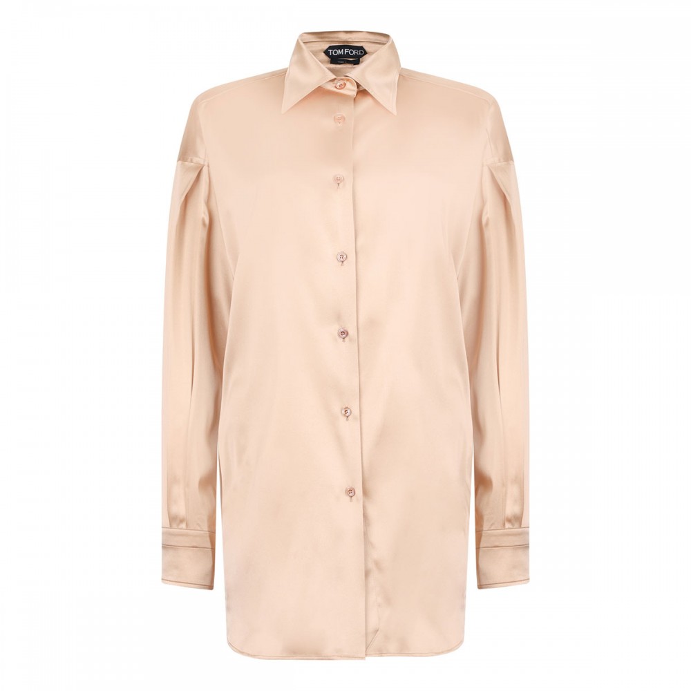 Stretch silk satin relaxed fit shirt