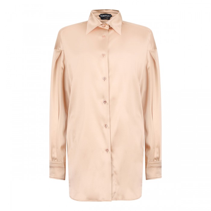 Stretch silk satin relaxed fit shirt