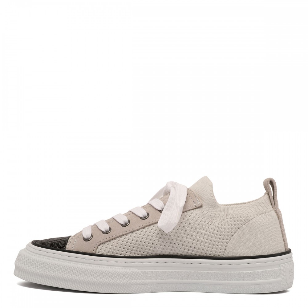 Cotton knit and suede sneakers