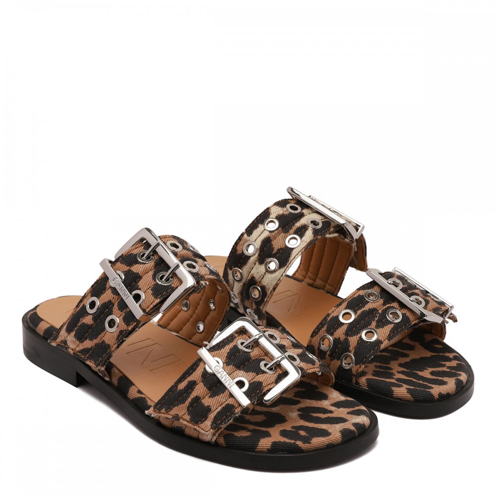 Feminine leopard denim sandals
