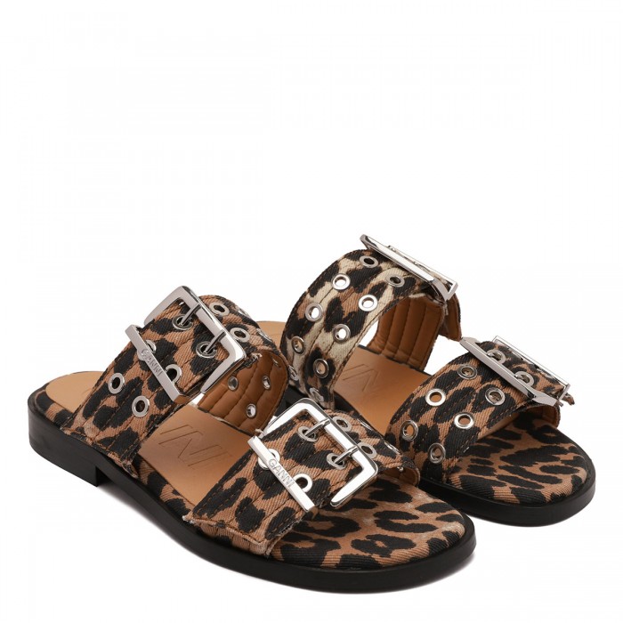 Feminine leopard denim sandals