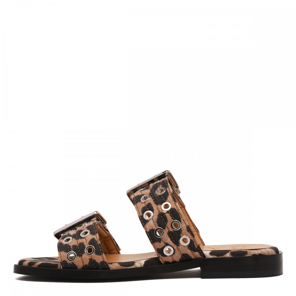Feminine leopard denim sandals