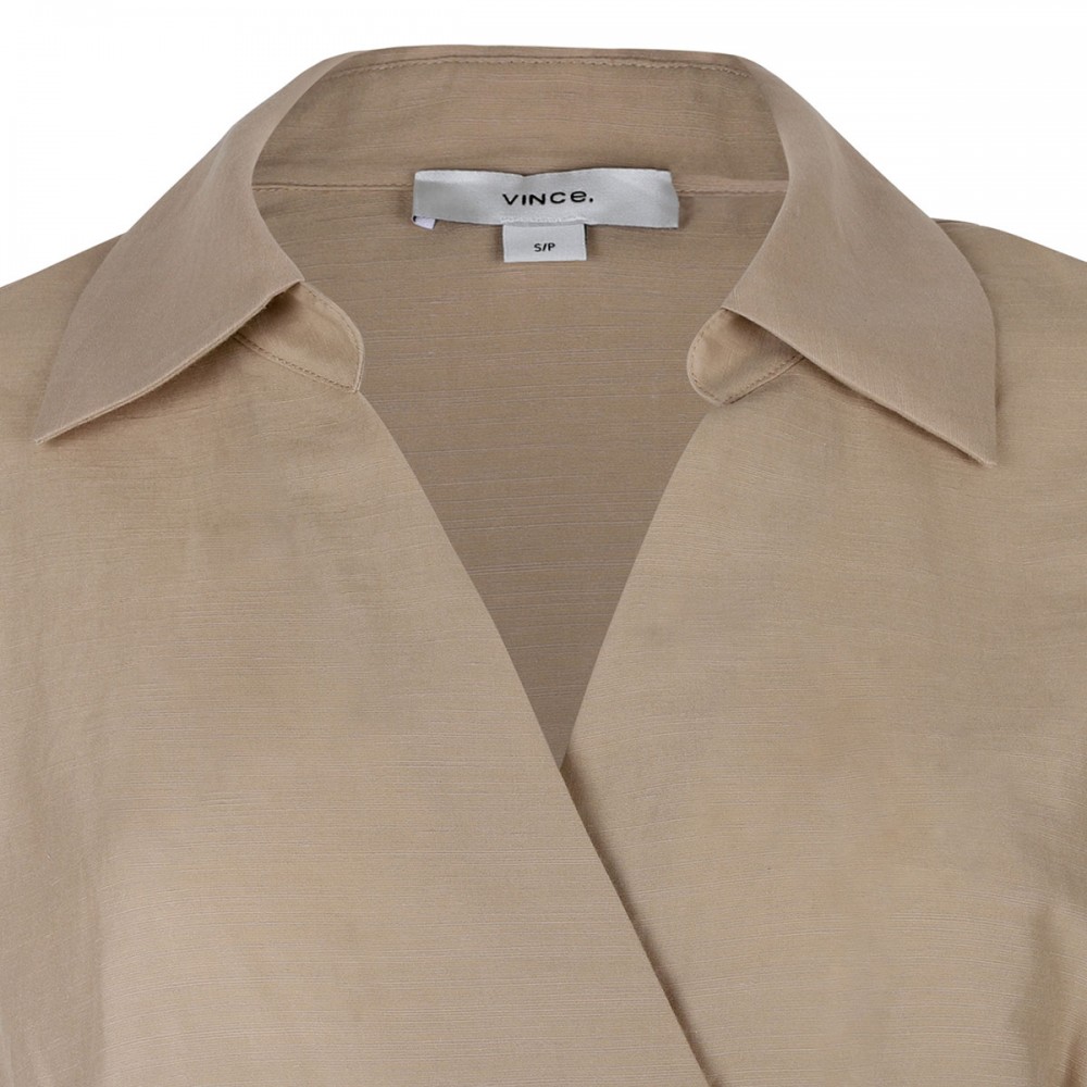 Cotton-blend wrap shirt dress