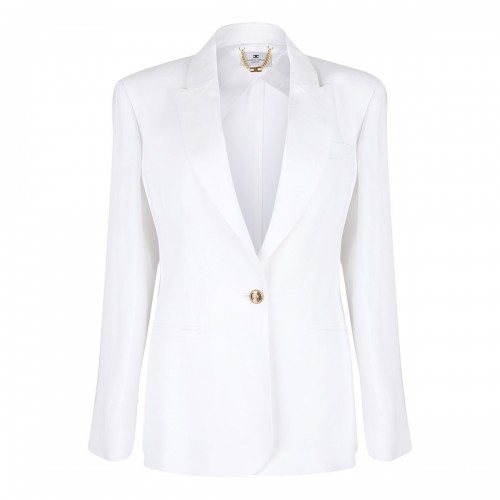 Ivory linen-blend gabardine...