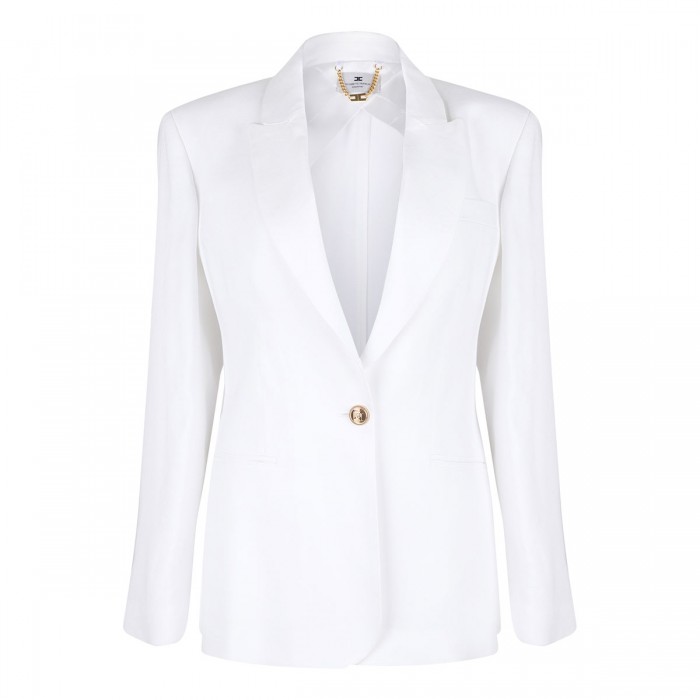 Ivory linen-blend gabardine blazer