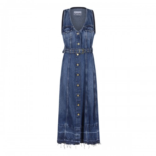 Light denim belt midi dress