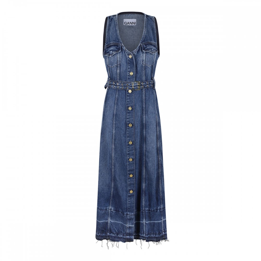 Light denim belt midi dress