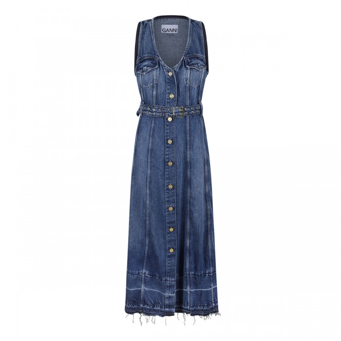 Light denim belt midi dress