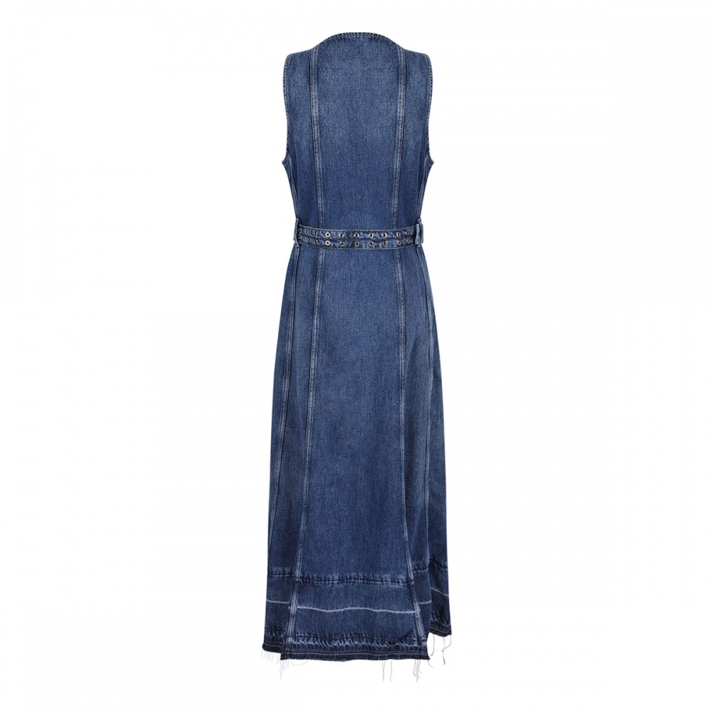Light denim belt midi dress