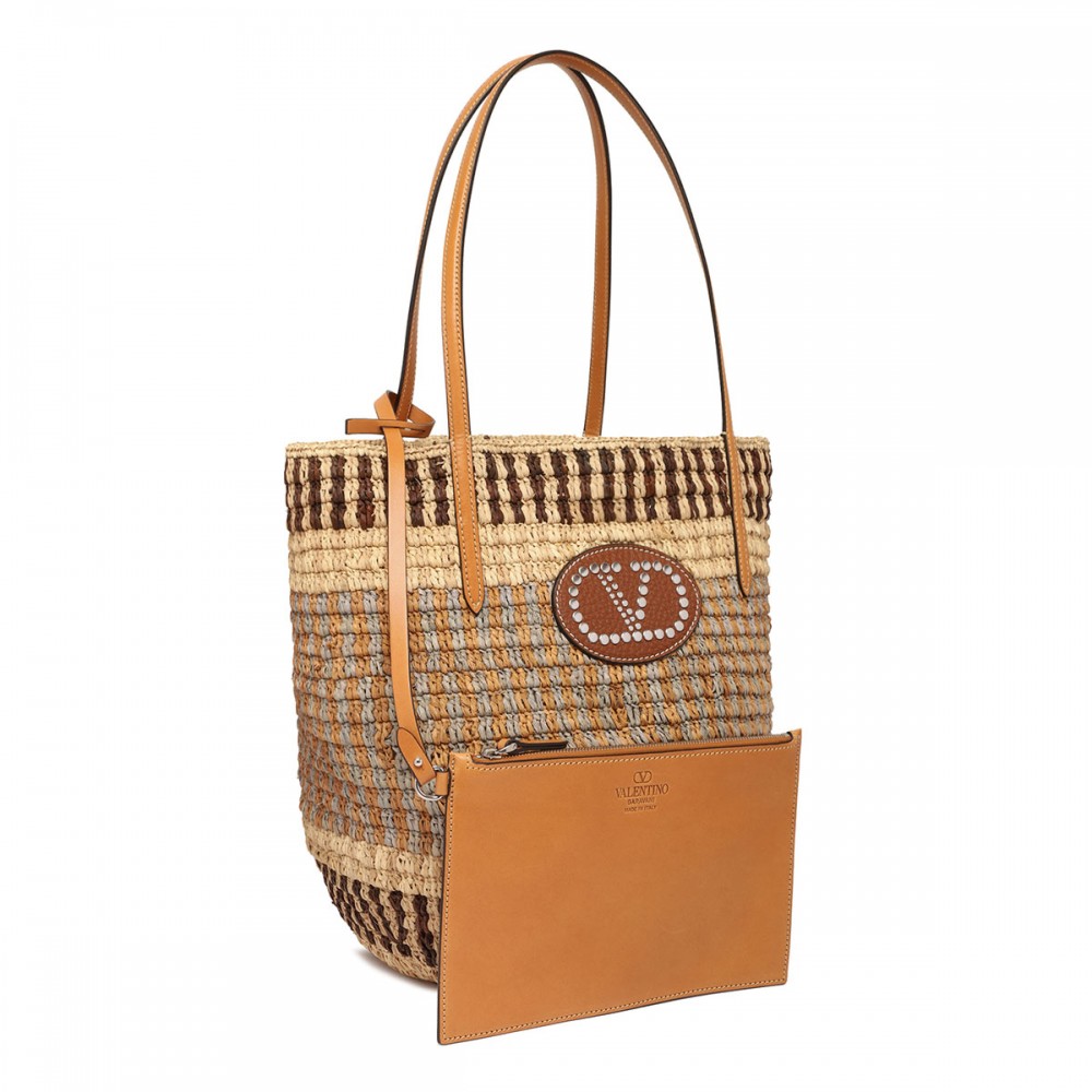 VLogo signature rafia tote bag | Le Noir - Unconventional Luxury