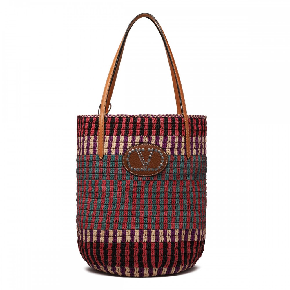 VLogo signature rafia tote bag