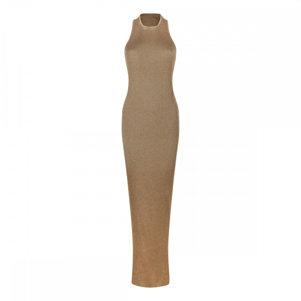 Lamé ribbed knit racerback dress