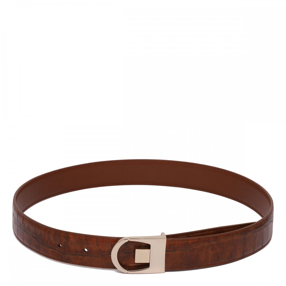 Croc-embossed leather reversible belt