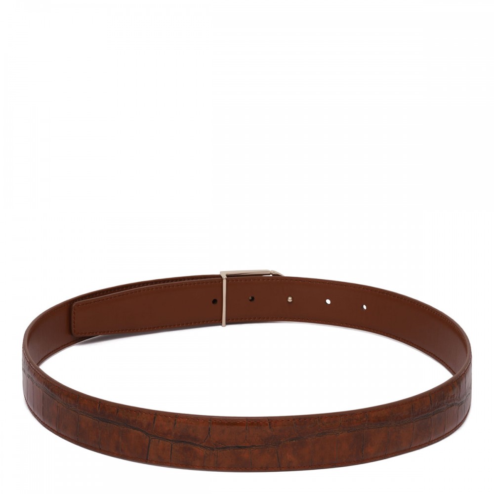 Croc-embossed leather reversible belt