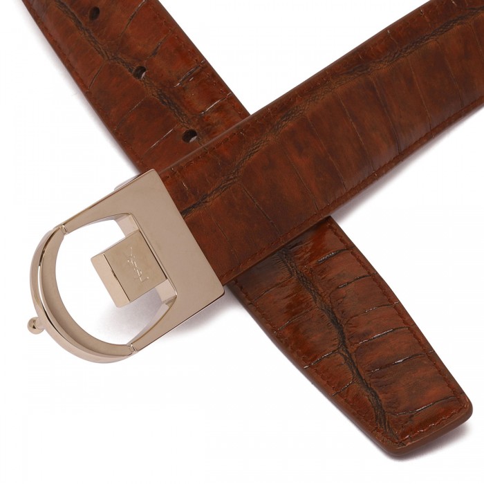 Croc-embossed leather reversible belt