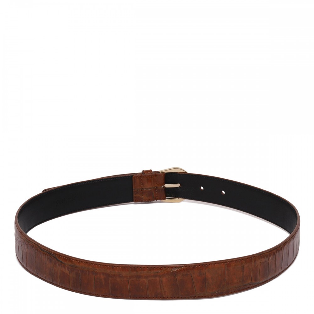 Croc-embossed leather belt