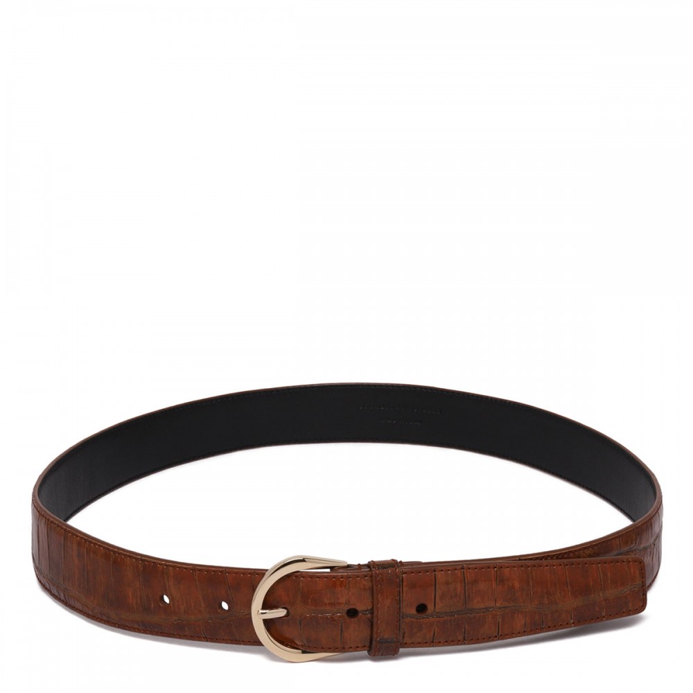 Croc-embossed leather belt