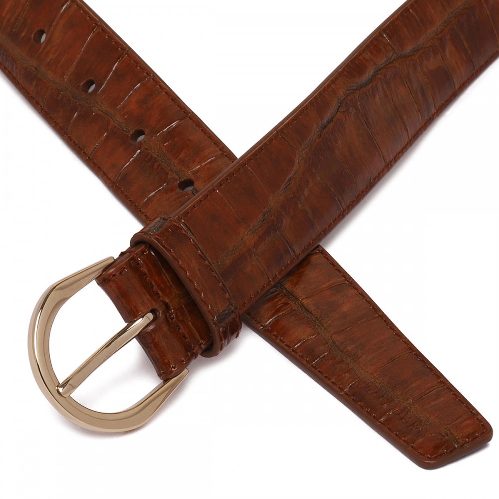Croc-embossed leather belt