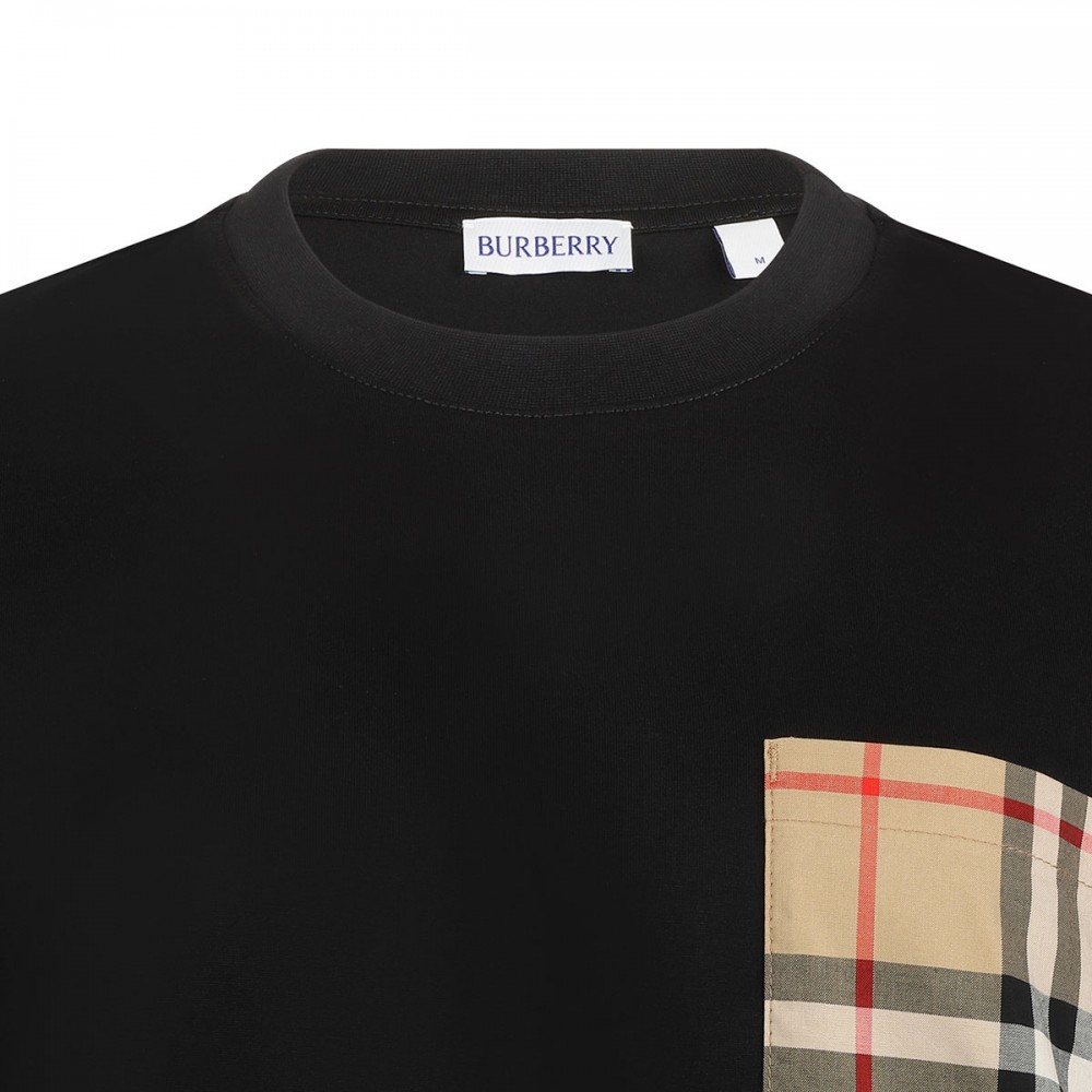 Check pocket cotton T-shirt