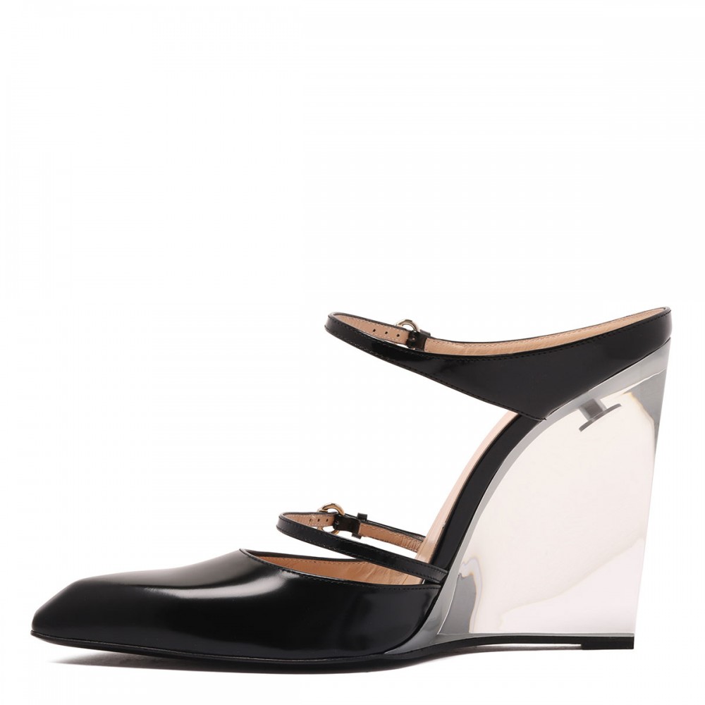 Black wedge mules