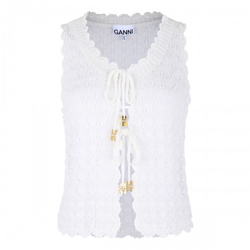 Shiny pointelle knit vest