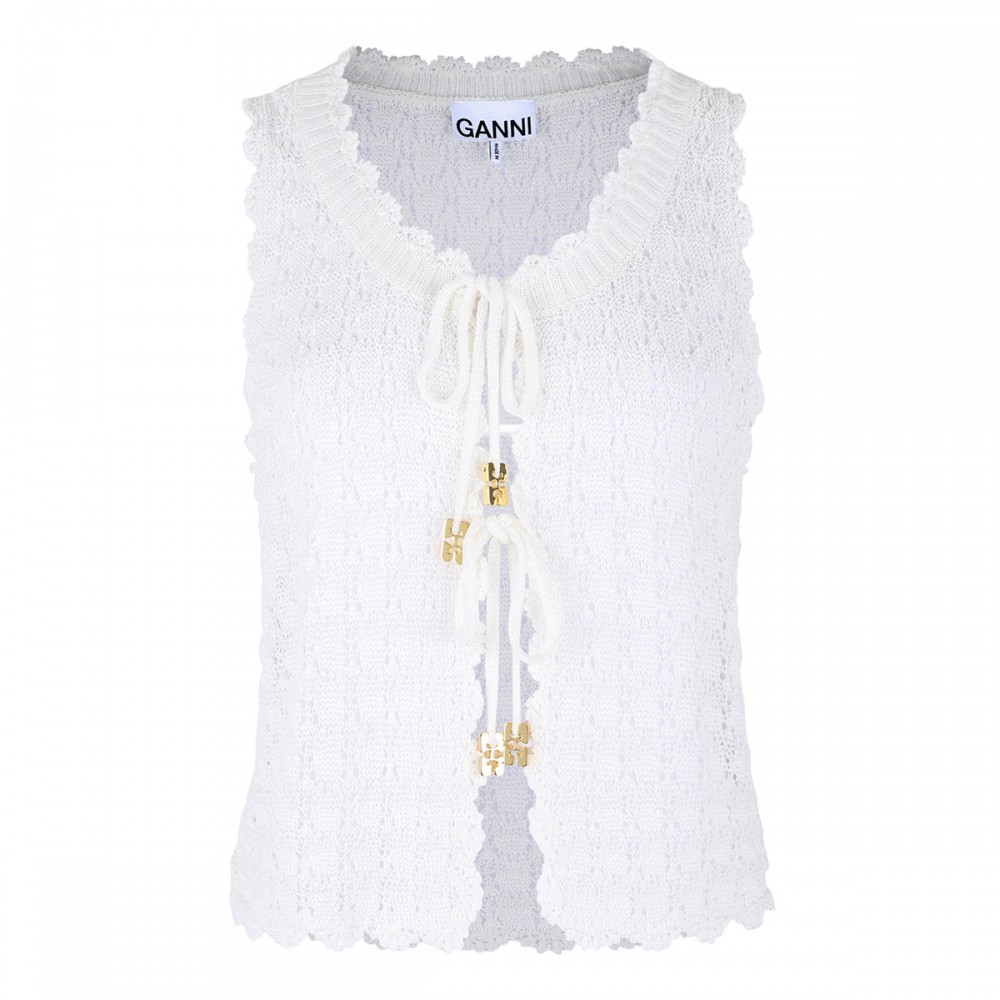 Shiny pointelle knit vest