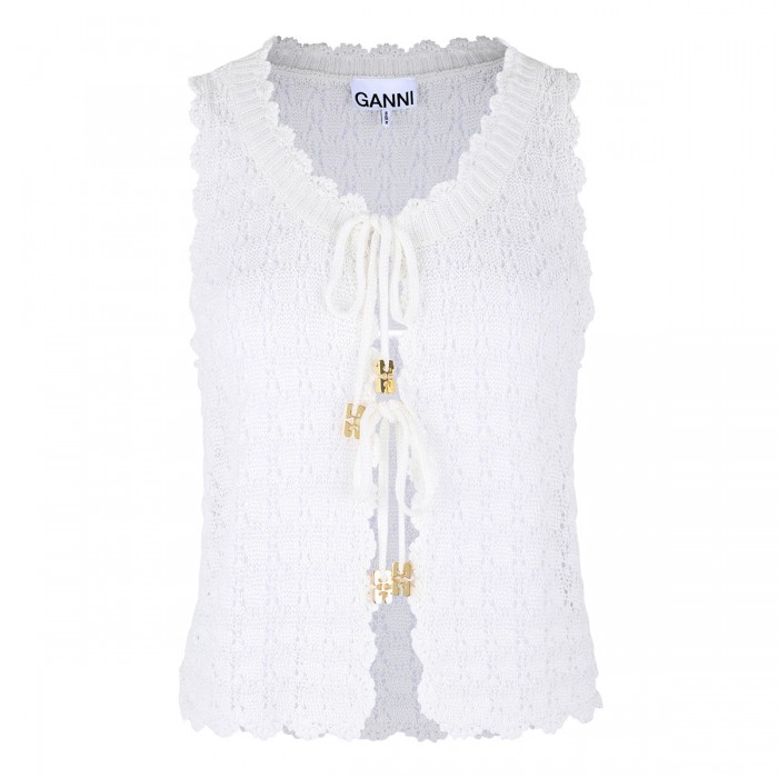 Shiny pointelle knit vest