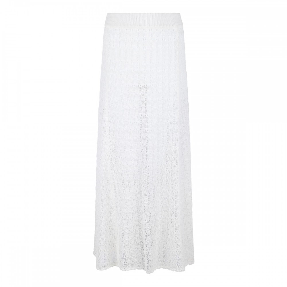 Shiny pointelle knit long skirt