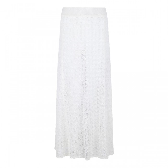 Shiny pointelle knit long skirt