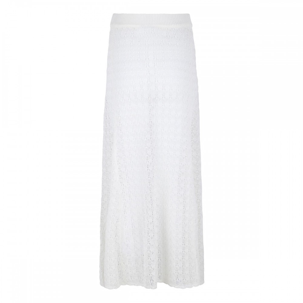Shiny pointelle knit long skirt